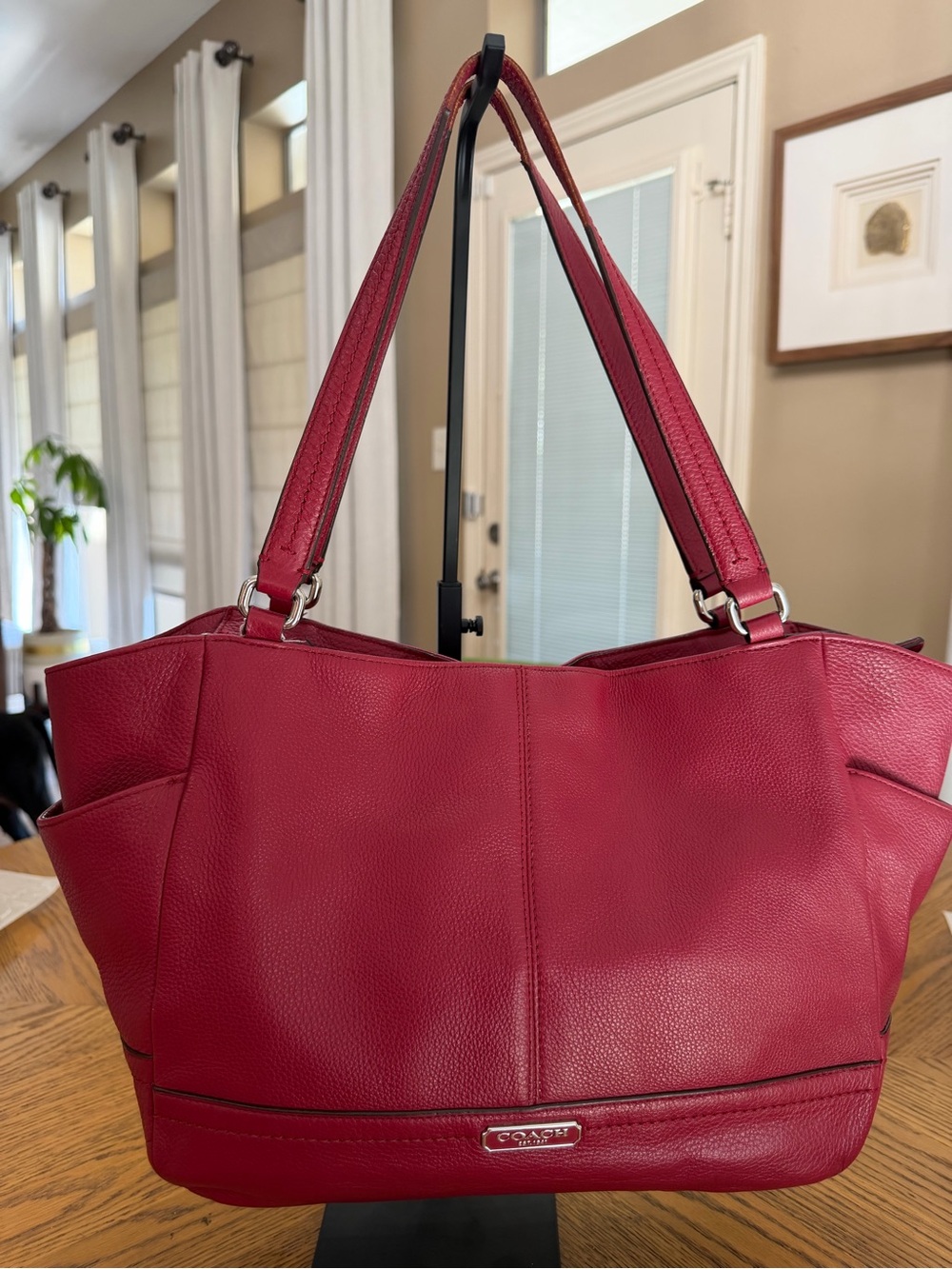 Coach Carrie Wine Pebbled Leather Carryall Shoulder Bag